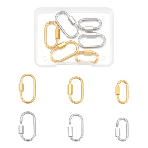 UNICRAFTALE 6Pcs 2 Colors 3 Sizes Oval Screw Carabiner Lock Stainless Steel Screw Locking Keychain Carabiner Clasp Metal Keychain Clip Hook Quick Link 21/24/26 mm for Jewelry Making Handbag Accessory