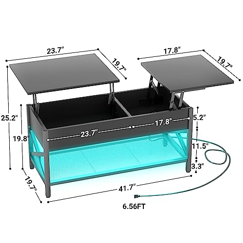 Aheaplus Black Lift-Top Coffee Table with LED Light