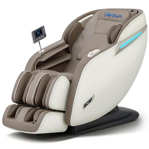 MYTHIA SL Track Massage Chair Recliner, Full Body Massage Chair, Zero Gravity, Bluetooth Speaker, Airbags, Heating, Extendable Footrest and Foot Massage (Beige)