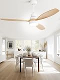 Sofucor Ceiling Fan with Lights, 52 Inch Mordern Wood Ceiling Fan with Remote for Indoor Farmhouse Bedroom Living Room Outdoor Patio Porch, Reversible DC Motor, Noiseless