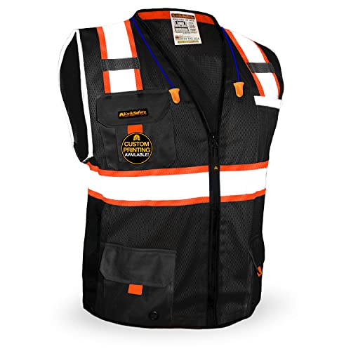 Kwiksafety - Charlotte, Nc - Underboss Safety Vest [11 Pockets] Premium Ansi Class Unrated High Visibility Reflective Ppe Construction Surveyor Hi Vis Industrial Work Gear/Black Medium #TOP24