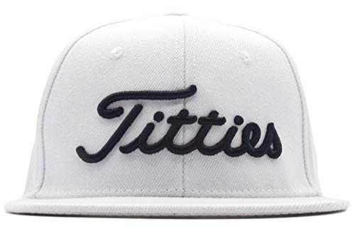 Power Golf Original Titties Golf Snapback Hat – Golf Cap PGA Flat Bill Brim – One Size, Universal Fit, White, One size