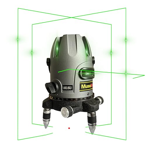 (Outdoor Laser Level) Picture Hanging Tool Green Light Lasers 5-Lines Laser Outside Leveler 360 Self Leveling Super Bright With 360° rotating base and strong light spot Digital display battery