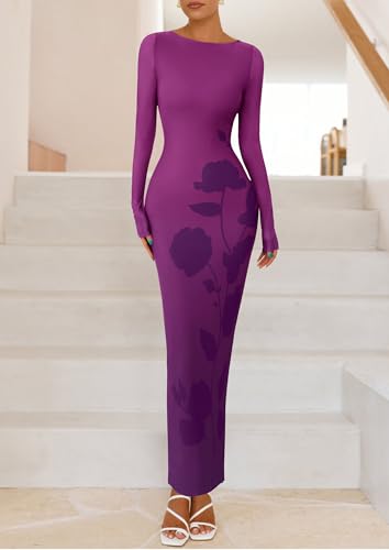Image of PRETTYGARDEN Bodycon Maxi Dress 2025 Fall Floral Long Sleeve Sexy Mesh Cocktail Wedding Guest Long Dresses
