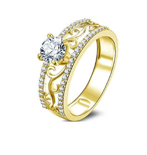 Alliance femme or jaune massif 10K bague de mariage motif creux anneau large 5,5 mm coupe ronde
