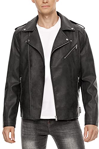 Fahsyee Leather Jackets for Men, Faux Bomber Jacket Mens Motorcycle