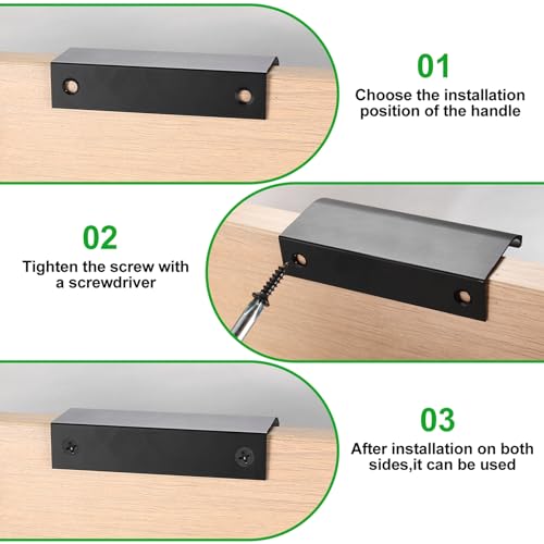 JJWUYUE 8 Pcs Kitchen Cupboard Handles, 80mm Concealed Cabinet Handle, Invisible Finger Edge Pull Curved Knob for Wardrobe Drawer Black - Image 3