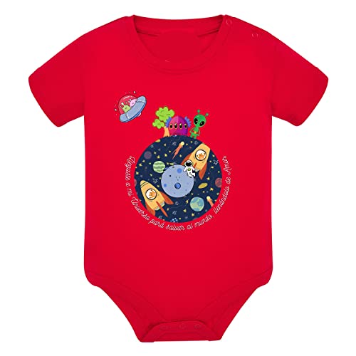 Body bébé manches courtes UNIVERS en coton rouge pour les après-midi de jeux à 9-12 mois