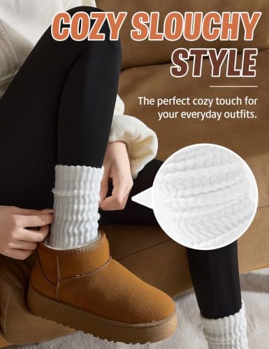 Image of Rehelu Womens Scrunch Crew Socks Cushioned Cotton Retro Slouchy Boot Socks