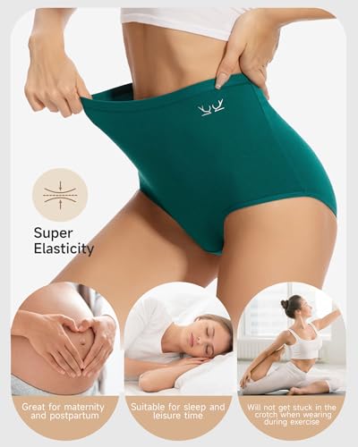 PULIOU Women's High Waisted Cotton Underwear Stretch Briefs Full Coverage Soft Breathable Panties 5 Pack — view 2