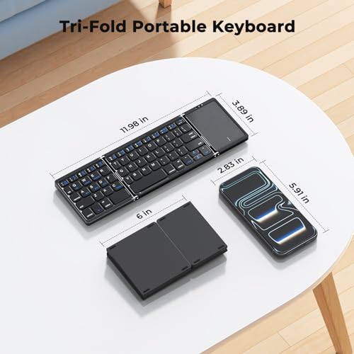 Image of MEETION Foldable Keyboard with Touchpad, Bluetooth Wireless Portable Keyboard, Rechargeable Ultra Slim Pocket Folding Keyboards, Full Size Keys, Travel for iOS Android Windows Laptop PC Tablet, Black