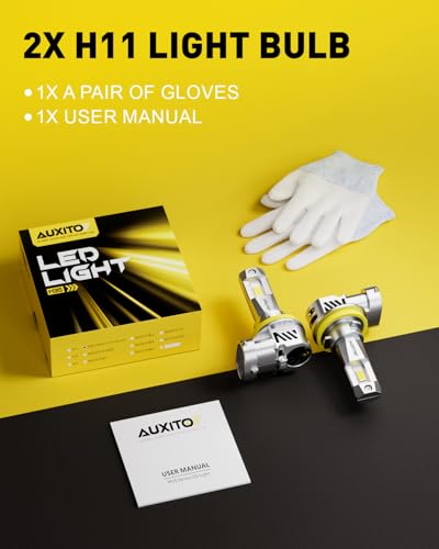 Image of AUXITO H11 H8 H9 Bulbs, 40000LM 1000% Brighter 6500K Cool White Light with Fan, 1:1 Mini Halogen Size, 30 Years Lifespan, CANbus Ready No Flicker, Pack of 2