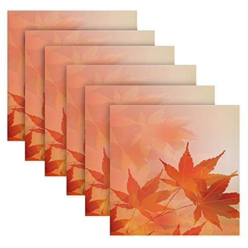 senya Thanksgiving Day Cloth Napkins Set of 6, Autumn Leaves Golden Maple Square Premium Polyester Table Linen for Thanksgiving Day Dinner Parties