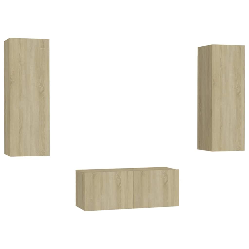 Meuble TV chêne Sonoma lot de 3 pour aménager un salon chaleureux