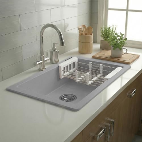 Image of JAYKO Quartz Acrylic Kitchen Sink for Modular Kitchen | Granite Finish, Scratch & Heat Resistant | Easy to Clean & Stylish Sink for Home (BR, 21x18in)