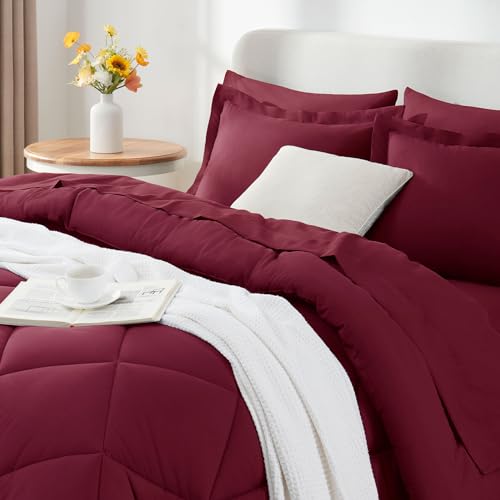 image for CozyLux King Size Comforter Set Burgundy - 7 Pieces Bed in a Bag King,