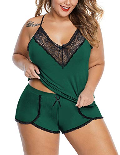 Image of Women Plus Size Pajamas Cami Shorts Set Nightwear Sexy Lace Lingerie Sleepwear