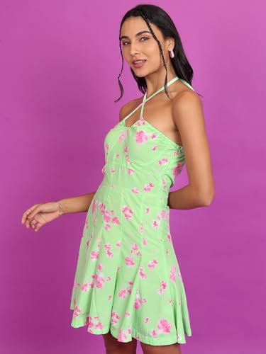 Image of Tokyo Talkies Women's Sleeveless Halter Neck Printed Dresses | Stylish Dresses | Casual Dresses