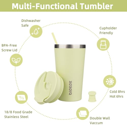 Image of BJPKPK 18 oz Coffee Tumbler with Straw, Insulated Stainless Steel Cup