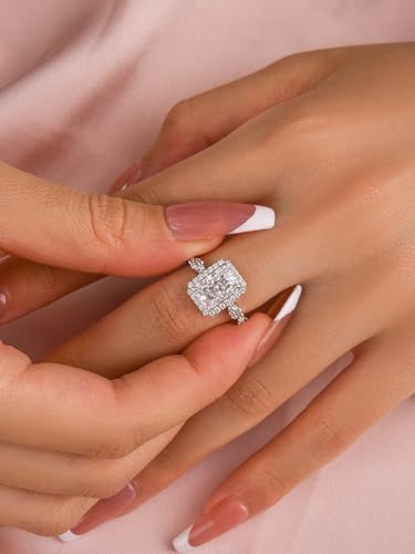 2.0 Carat Radiant Cut Engagement Ring, 5A CZ Simulated Diamond Promise Ring in Sterling Silver2