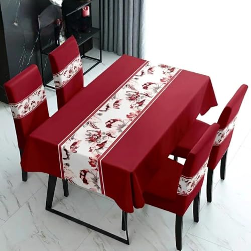 Image of Styleys Dining Chair Cover with Table Covers for Kitchen Waterproof Dining Table Cloth (1 Table Cover + 4 Chair Cover, Floral Wine, K722)