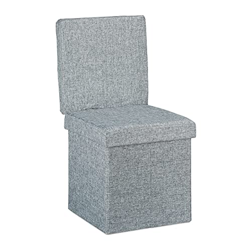 Relaxdays Puff Almacenaje con Respaldo, Taburete Plegable, Asiento, Baúl, Caja, Lino, 1 Ud., 73 x 38 x 38 cm, Gris