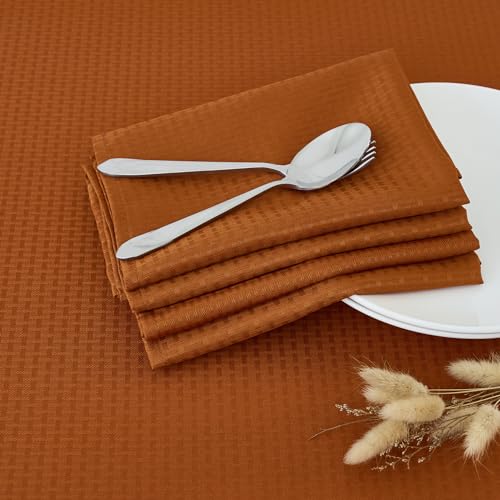 Image of maxmill Fall Cloth Napkins 20 x 20 Inch Weaved Pattern Soft Comfortable and Luxury Serviette for Harvest Thanksgiving Family Dinners Weddings Parties and Banquets Set of 4 Pieces, Rust