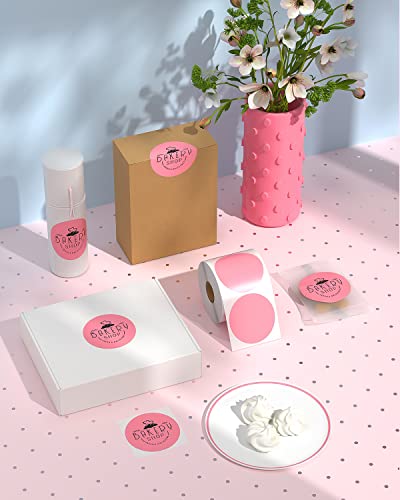 Munbyn P130 Shipping Label Printer, 3 Inch Pink Circle Thermal Sticker Labels, Self-Adhesive Round Direct Thermal Labels, Multi-Purpose Roll Thermal Stickers For Business-500 Labels/1 Roll #TOP4