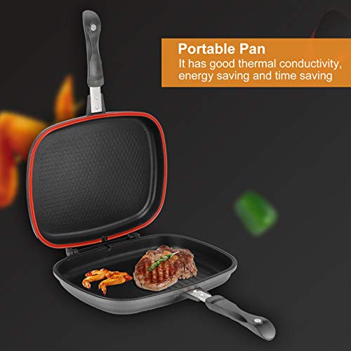 Sartén de doble cara portátil con mango antiquemaduras, suministros de cocina, olla de 32 cm, excesiva, la mejor sartén de aluminio adecuada para C