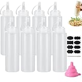 Botellas Exprimibles, 8pcs Dispensador de Salsa 360ml/12oz, Botellas de Plastico para Condimentos con Tapas Giratorias,...