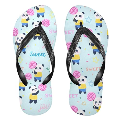 Burbuja Pandas Holding Lollipops Flip Flops for Women Men, Soft Thong Sandals Rubber Slippers for Pool Beach Essentials