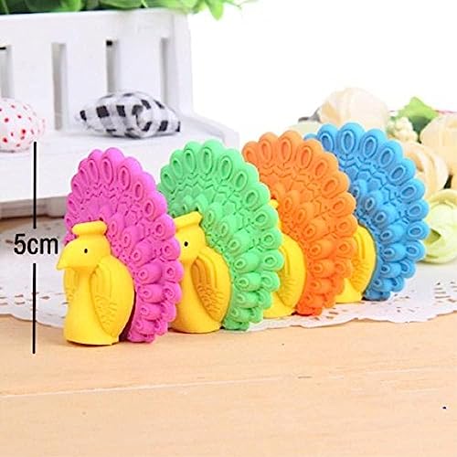 Image of AK Store (Pack of 4) 3D Cute Cartoon Shape Rubber Pencil Erasers, School Stationery for Kids, Boys Girls, Birthday Return Gifts (Peacock)