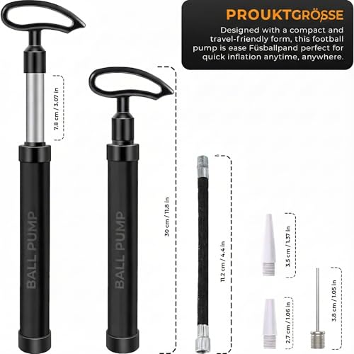Active 100 Ballpumpe mit Nadel - Ballpumpe fußball mit Düse und Verlängerungsschlauch, ergonomisches Design, Rohr aus Aluminiumlegierung, luftpumpe für Fußball, Basketball, Volleyball, Rugby