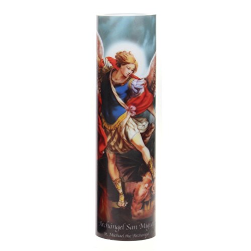 The Saints Collection St. Michael Flickering LED Prayer Candle with Timer, Prayer in