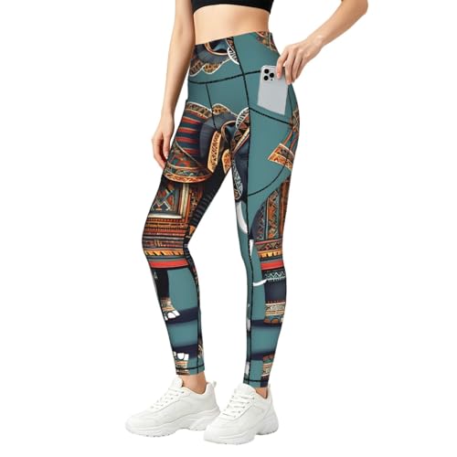 Leggings de elefante azteca con bolsillos: pantalones elásticos para entrenamiento diario
