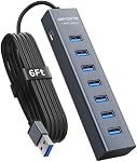 7-Port USB HUB 3.0 with 180 cm Cable for Desktop, Aluminium USB HUB 5Gbps USB Splitter Multiport Adapter, USB Splitter with 5V 3A Type-C Port for PC, Laptop, MacBook, U-Disk, Mouse