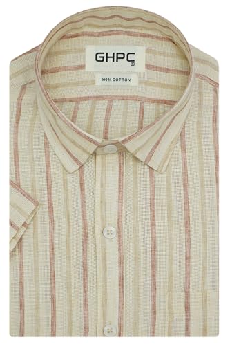 Image of GHPC 100% Cotton Striped Half Sleeves Regular Fit Formal Shirt for Men