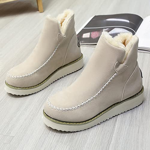 Platform Snow Boots for Women 2022 Winter Fashion Round Toe Plush Warm Slip on Flat Ankle Booties Solid Casual Comfortable Outdoor Ladies Shoes3