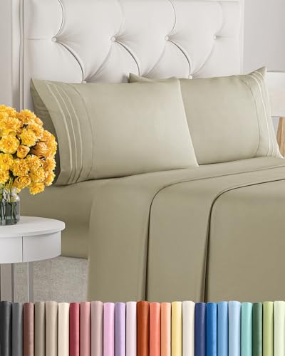 Image of Full Size 4 Piece Sheet Set - Ultra Soft & Cooling Sheets - Taupe | Fits 8 Inch to 16 inch Mattress, Wrinkle Free & Fade Resistant with Deep Pockets, Breathable, Comfy Hotel Luxury Bedding