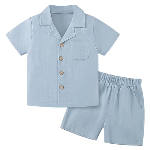 Weixinbuy Toddler Baby Boys Outfits Set Button Down Shirts & Pocket Shorts | Baby Boys Summer Clothes Beach Vacation Casual Outfits Set 1-5 Years