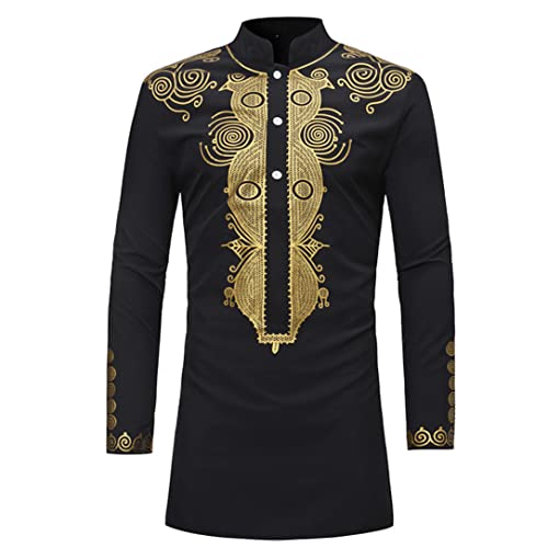 Chemise à col Dashiki africain homme noir 3XL coupe ajustée