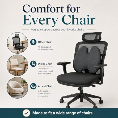 Image of JAMES STOKES Lumbar Support Pillow for Office Chair & Car Seat, Memory Foam Back Cushion with Adjustable Strap for Lower Back Pain Relief, Posture Support Backrest for Home, Office, Driving, Grey