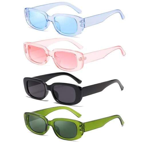 Aurasky 4 Pièces Vintage Lunettes de Soleil Set Rectangulaires, Lunettes et Accessoires Retro Mode, Sunglasses pour Homme Femme Party E Aurasky 4 Pièces Vintage Lunettes de Soleil Set Rectangulaires, Lunettes et Accessoires Retro Mode, Sunglasses pour Homme Femme Party E