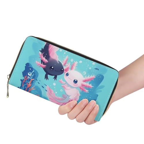 Axolotl Wallet with Zipper for Women Leather Card Holder Purse Women's Clutch Wallet with Coin Pocket and ID Window2