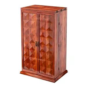Credenza Wooden Bar Cabinet for Living Room with Storage Solid Sheesham Wood Bar Cabinets for Home and Hotel for Rack Hard and Soft Drinks, Stylish Wooden Bar Cabinet with Storage, Honey Finish