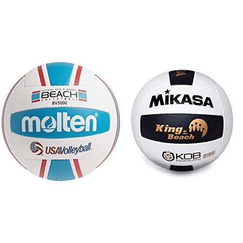 Molten Elite Beach Volleyball, Red/Blue & The Miramar® King Of The Beach® Volleyball By Mikasa - The 2022 Official Tour Beach Volleyball Designed By Olympian And World Champion Sinjin Smith. #TOP20