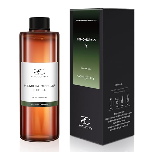 SOXCOMFY Diffuser Oil Luxury Essential Oils for Diffuser Refill & Air Freshener,Long-Lasting Natural Home Fragrance and Hotel Scent for Diffusers - 8.45 Fl.oz(250ml), Lemongrass