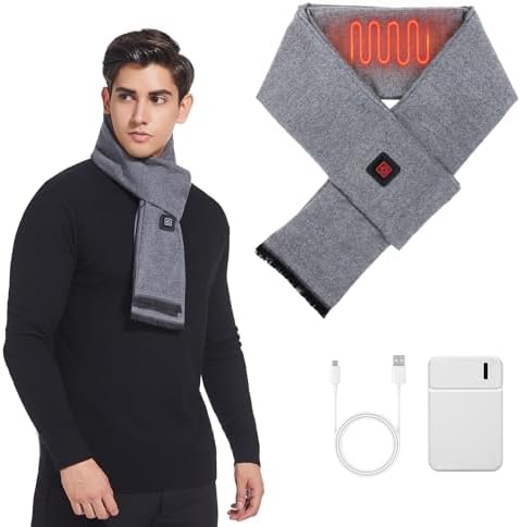 Biupky Heated Scarf for Women Men, Electric Heating Scarf with 5000mAh Battery, 3 Temperature Level eck Heating Pad Scarves for Women Men Winter Warm Christmas Gifts for Unisex (Grey)