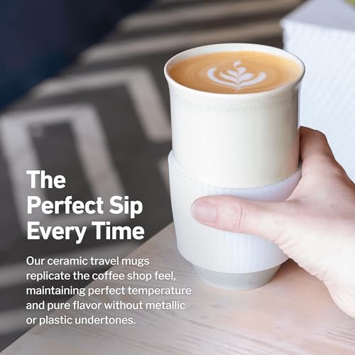 Image of NOVA CERAMICS Travel Mug - Ceramic Coffee Mug With Lid - Microwave & Dishwasher Safe Coffee White & Grey Tumbler - Gifts For Women Men Him Her - 16oz - Mist
