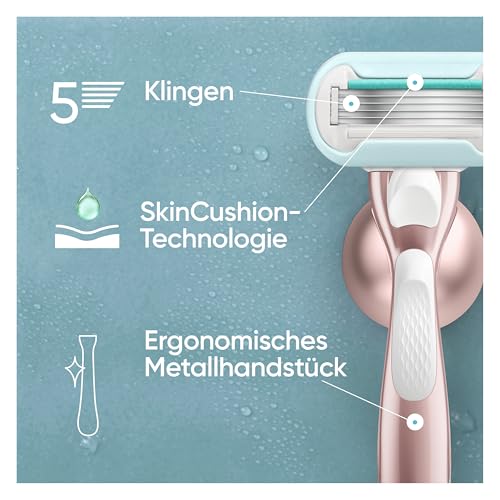 Gillette Venus Pro Smooth Sensitive Rasierer Damen für Empfindliche Haut — Inkl. 4 Ersatzklingen für Nassrasierer, Langlebiges Metallhandstück, Duschhalterung, Reiseschutzkappe, Reisetasche — Rosegold 3